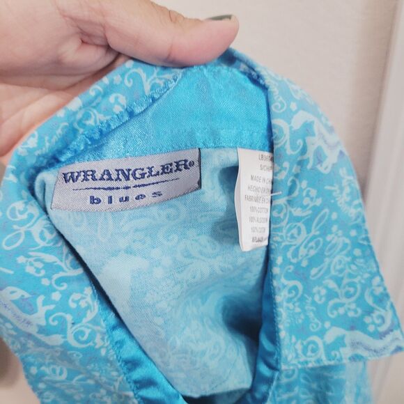 Wrangler Blues Small Polo snap button front collar horse graphic print cowgirl - Picture 9 of 11